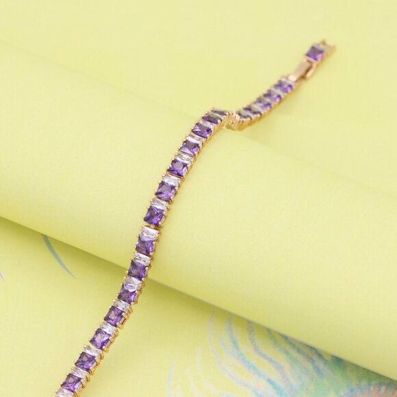 "Elegant Rose Gold Bracelet with Purple and Clear Gemstones, XPBL1008 - Picture 1 of 12